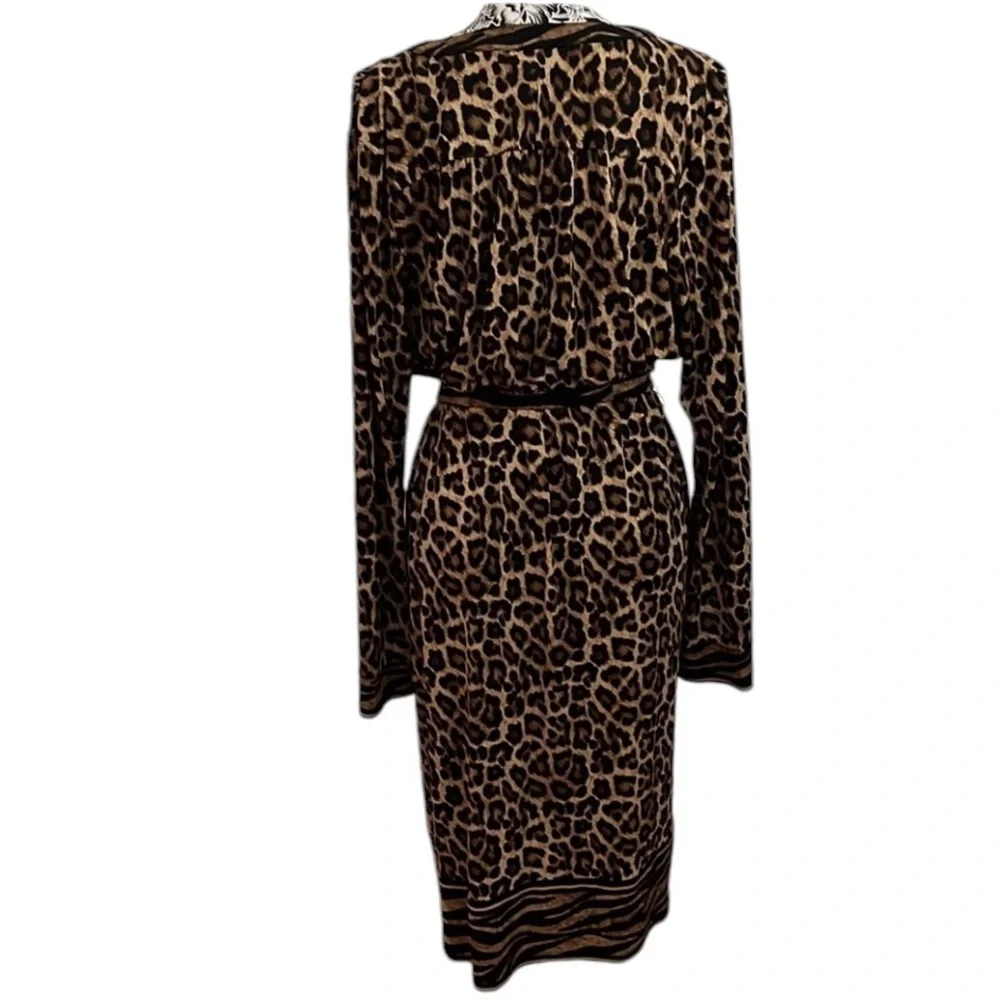 Micheal  Kors size XL black leopard print dress gold chain detail optional belt